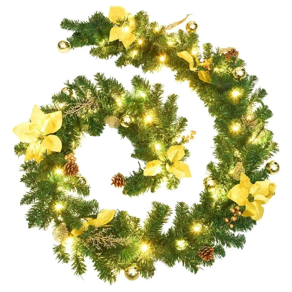 Christmas Garland with LED Lights Green 2.7 m PVC 320970