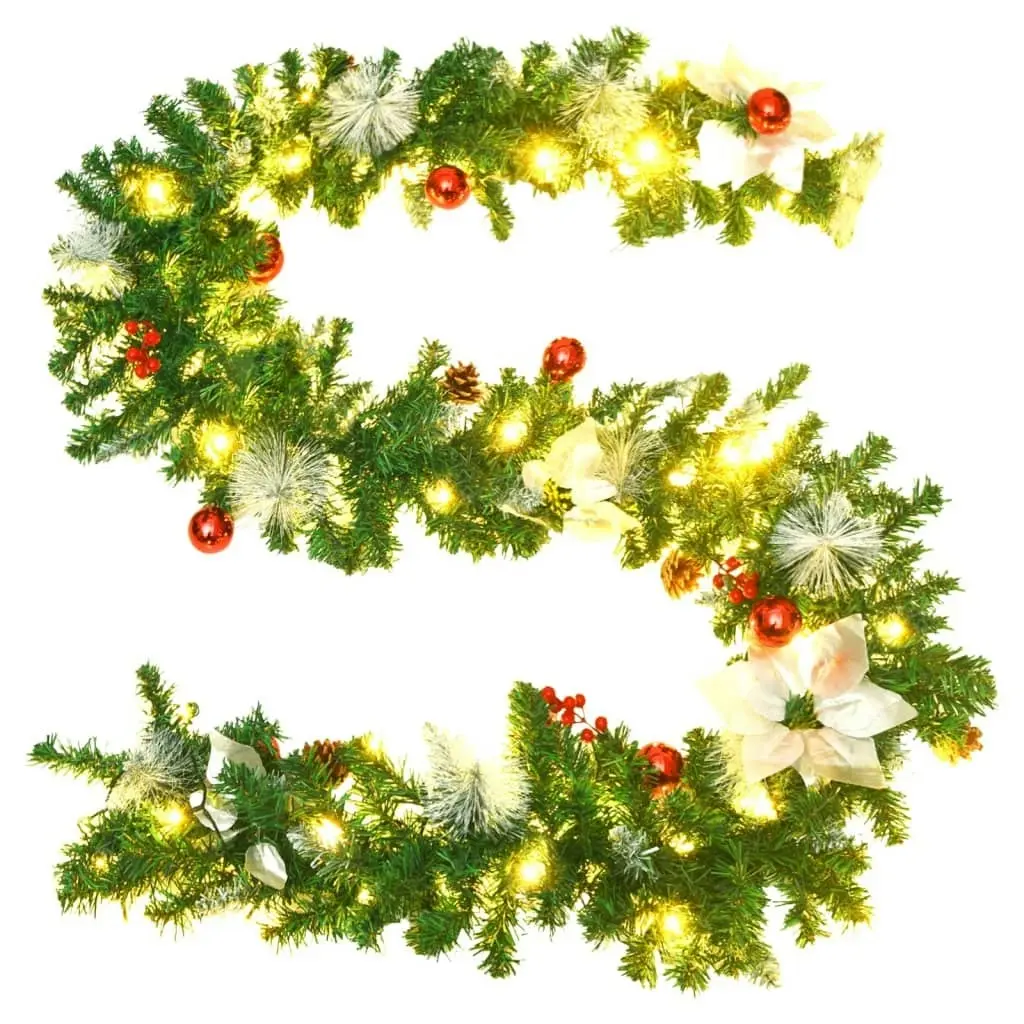 Christmas Garland with LED Lights Green 2.7 m PVC 320971