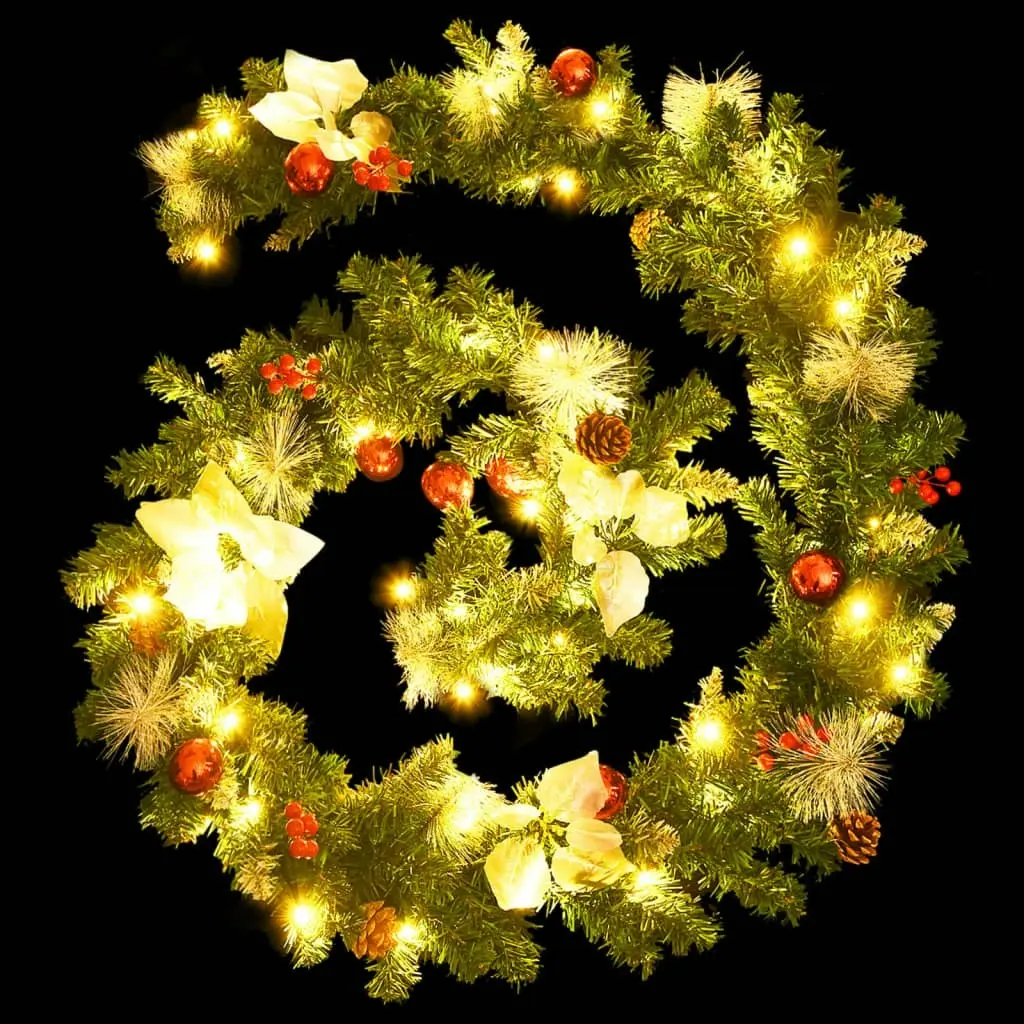 Christmas Garland with LED Lights Green 2.7 m PVC 320971