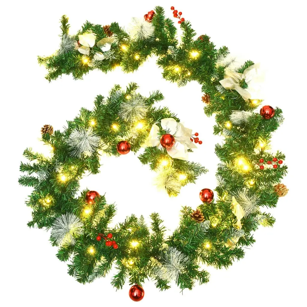 Christmas Garland with LED Lights Green 2.7 m PVC 320971