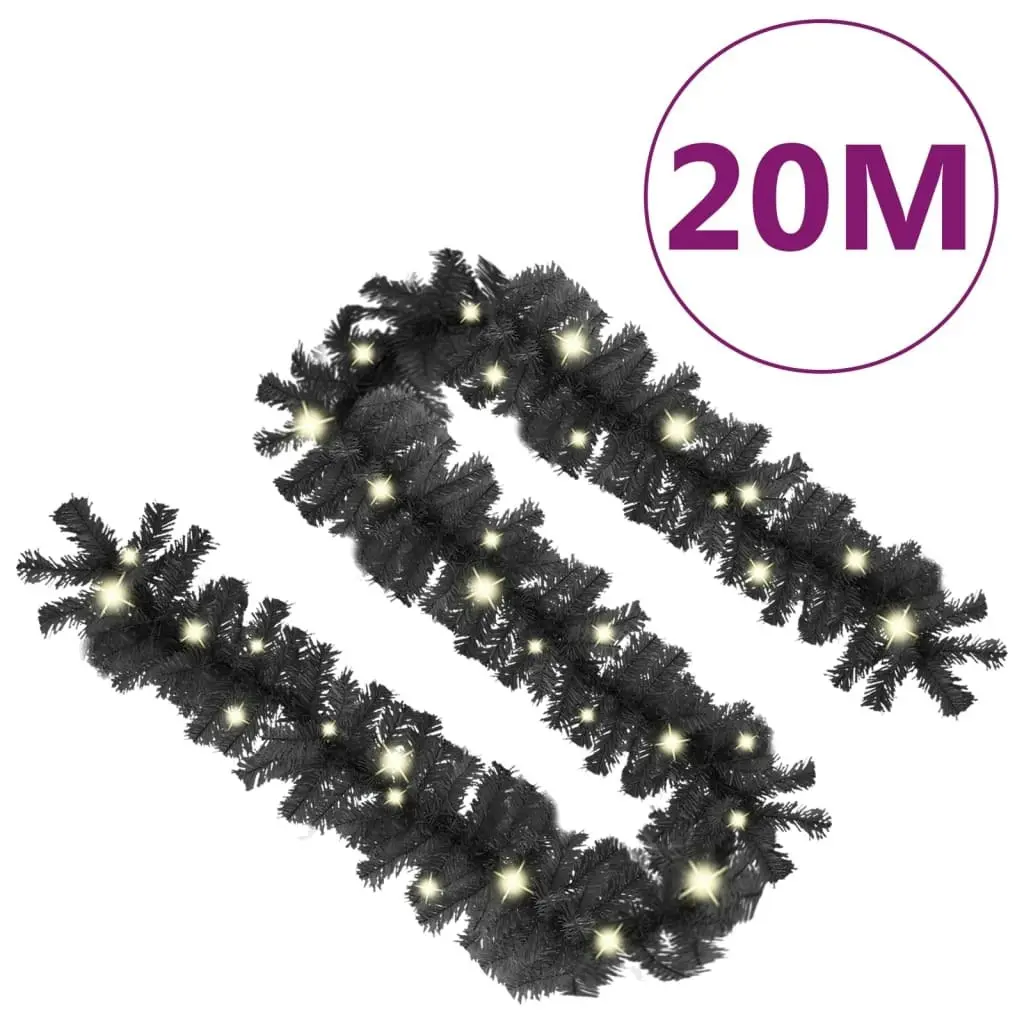 Christmas Garland with LED Lights 20 m Black 329191