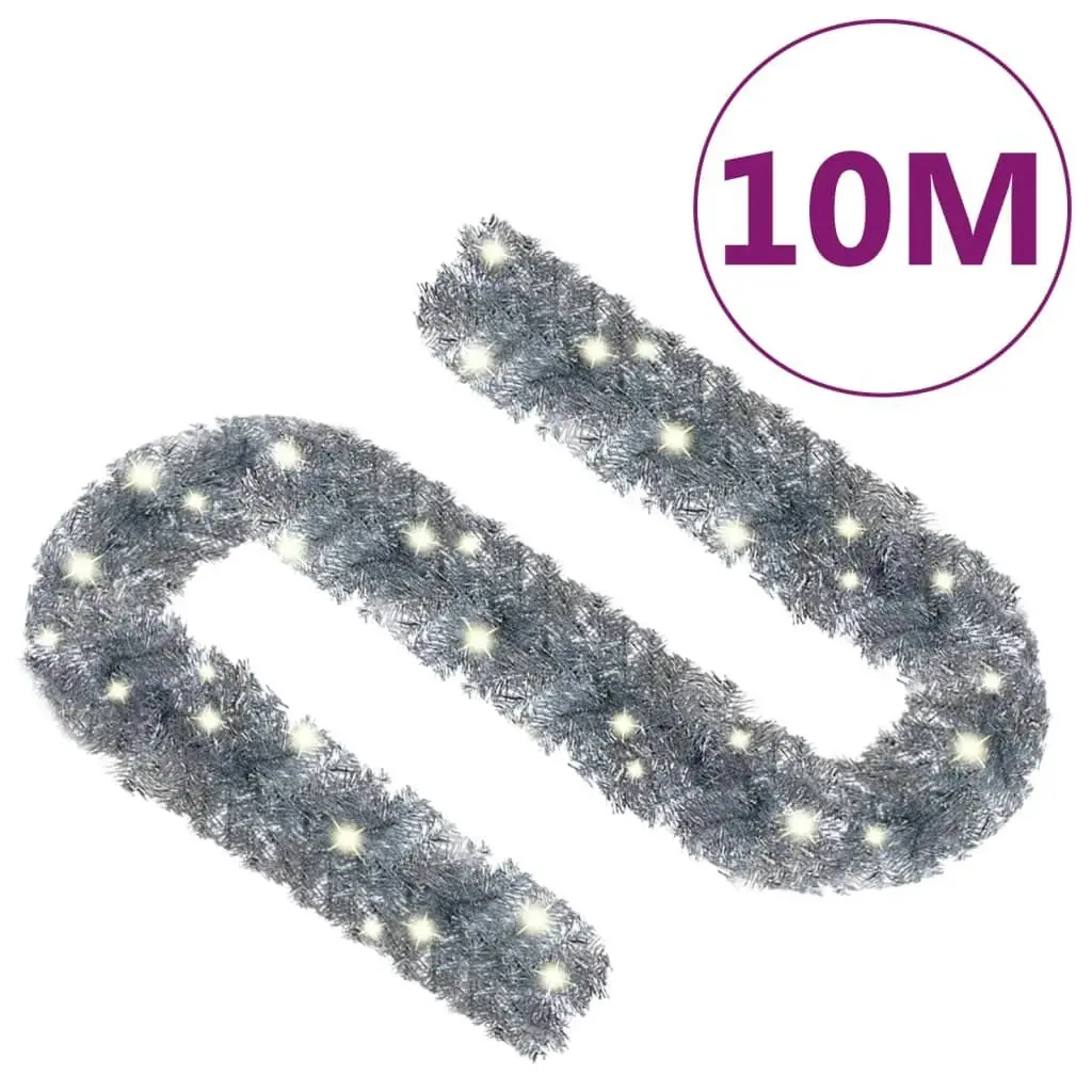 Christmas Garland with LED Lights 10 m Silver 329205