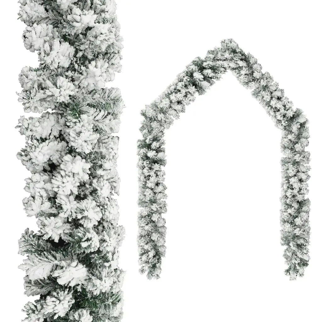 Christmas Garland with LEDs&Flocked Snow Green 10 m PVC 3077771