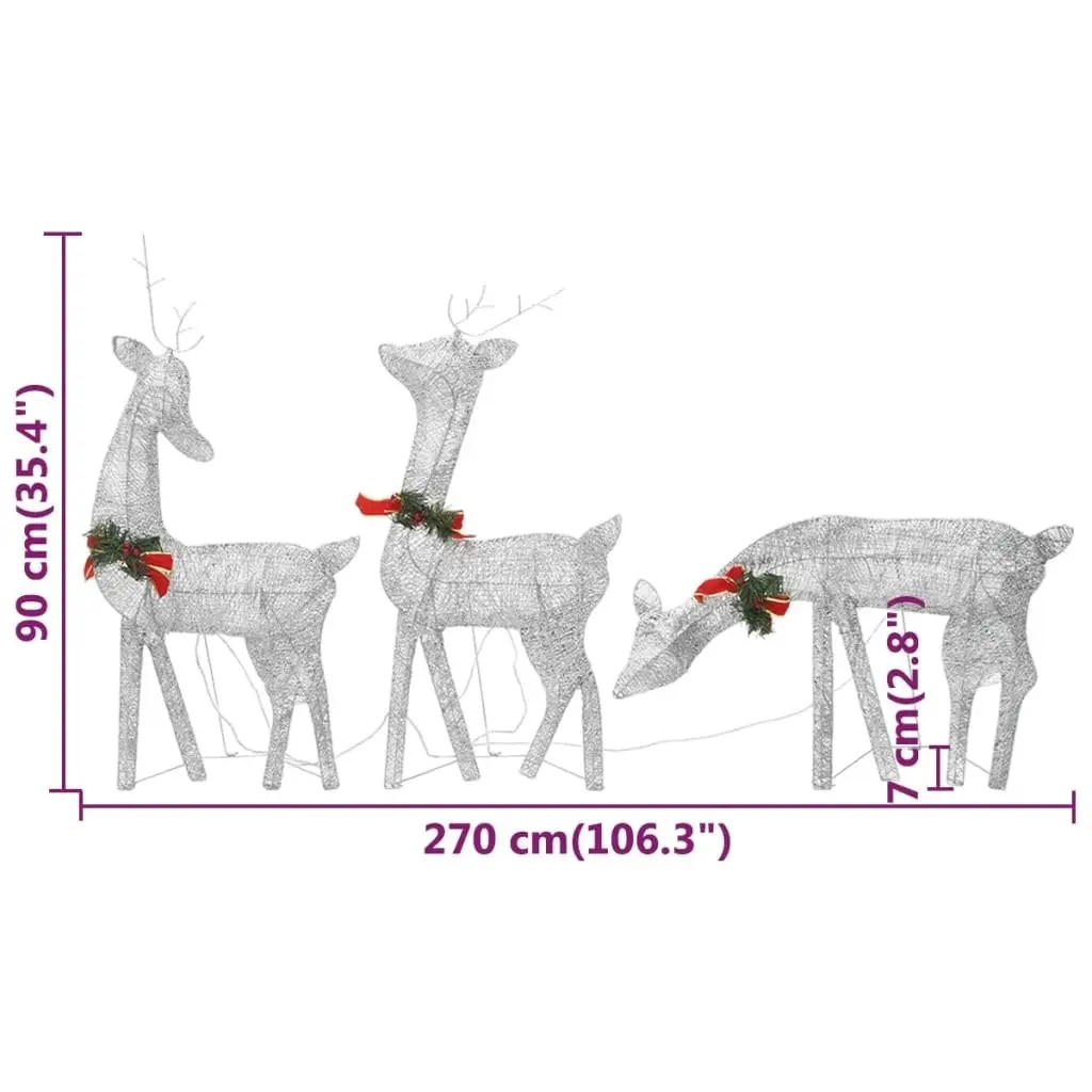 Christmas Reindeer Family 270x7x90 cm Silver Cold White Mesh 342677