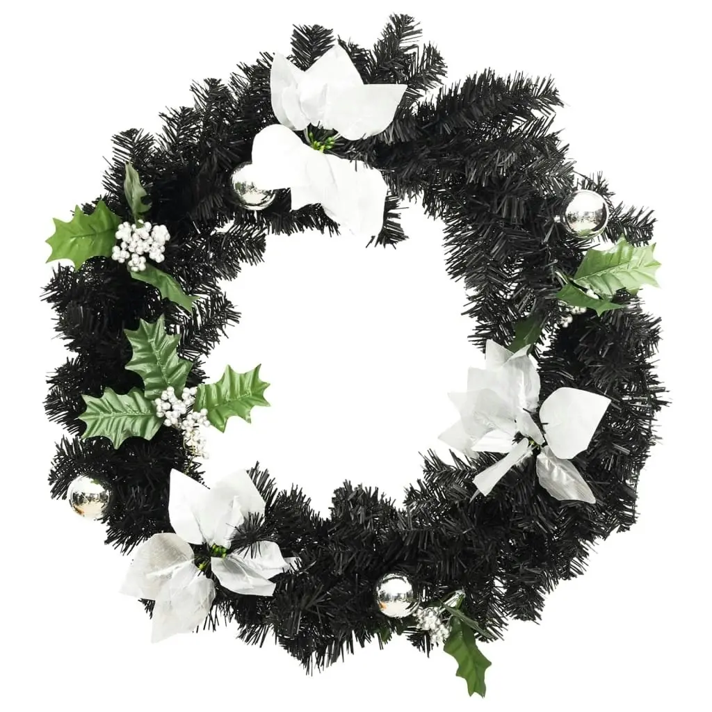 Christmas Wreath with LED Lights Black 60 cm PVC 321518