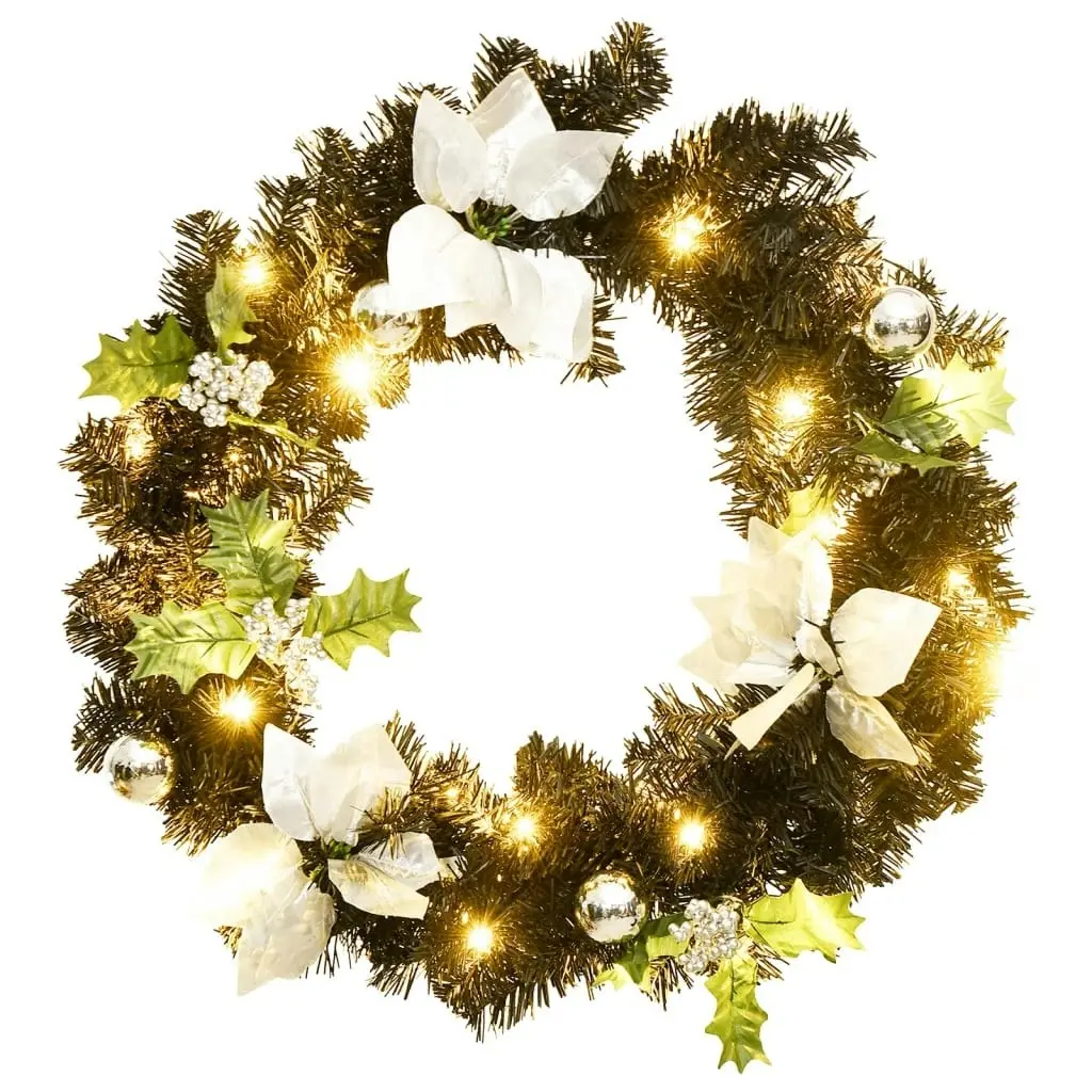 Christmas Wreath with LED Lights Black 60 cm PVC 321518