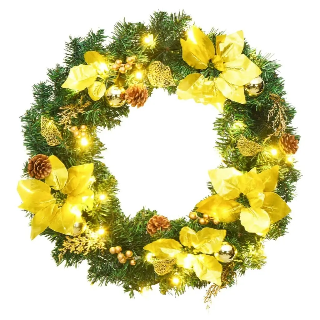 Christmas Wreath with LED Lights Green 60 cm PVC 321515