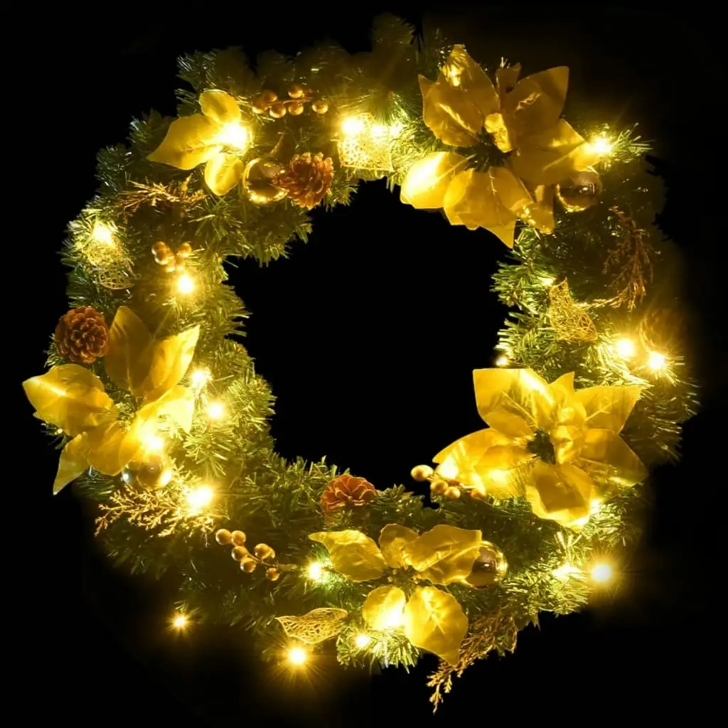 Christmas Wreath with LED Lights Green 60 cm PVC 321515