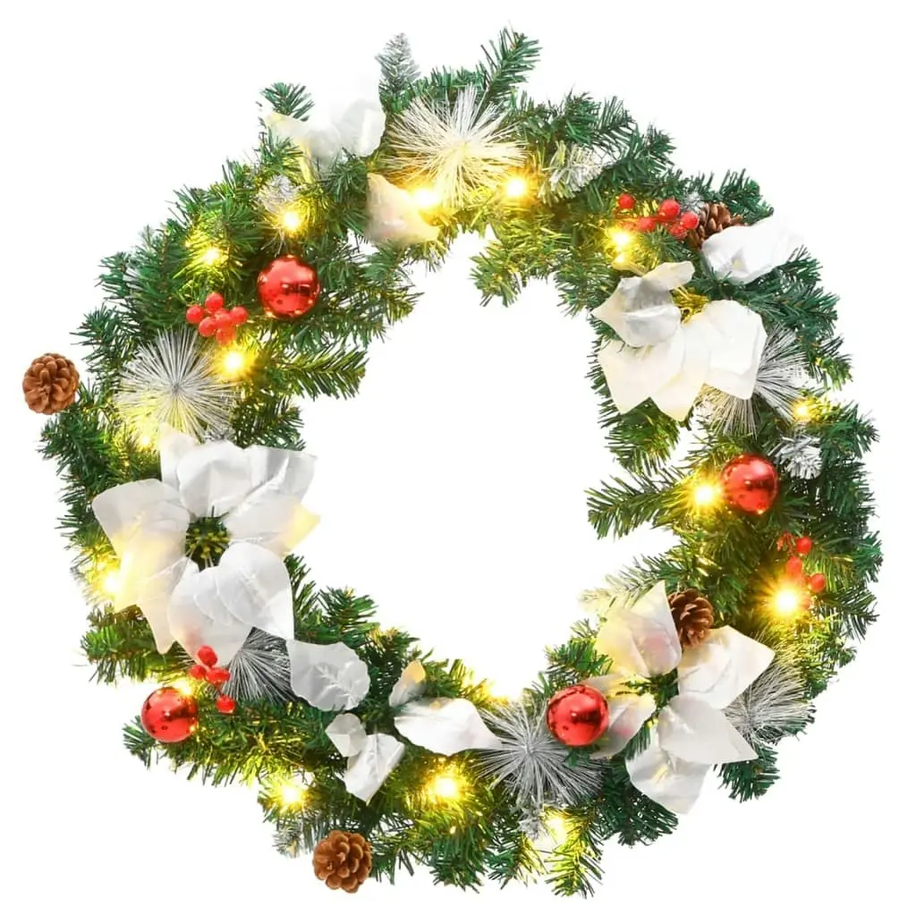 Christmas Wreath with LED Lights Green 60 cm PVC 321516