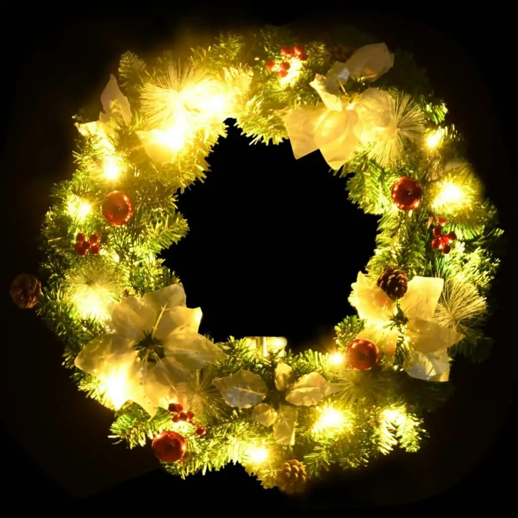 Christmas Wreath with LED Lights Green 60 cm PVC 321516