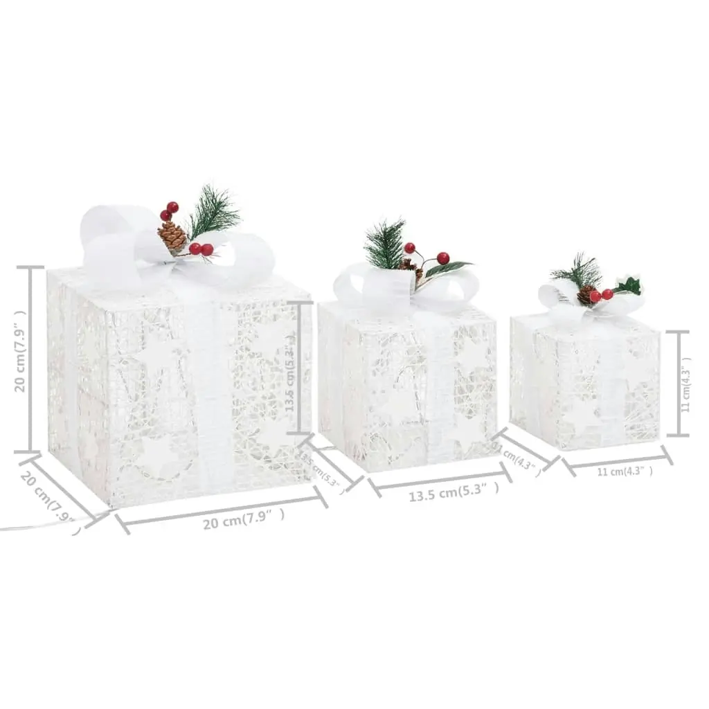 Decorative Christmas Gift Boxes 3 pcs White Outdoor Indoor 329766