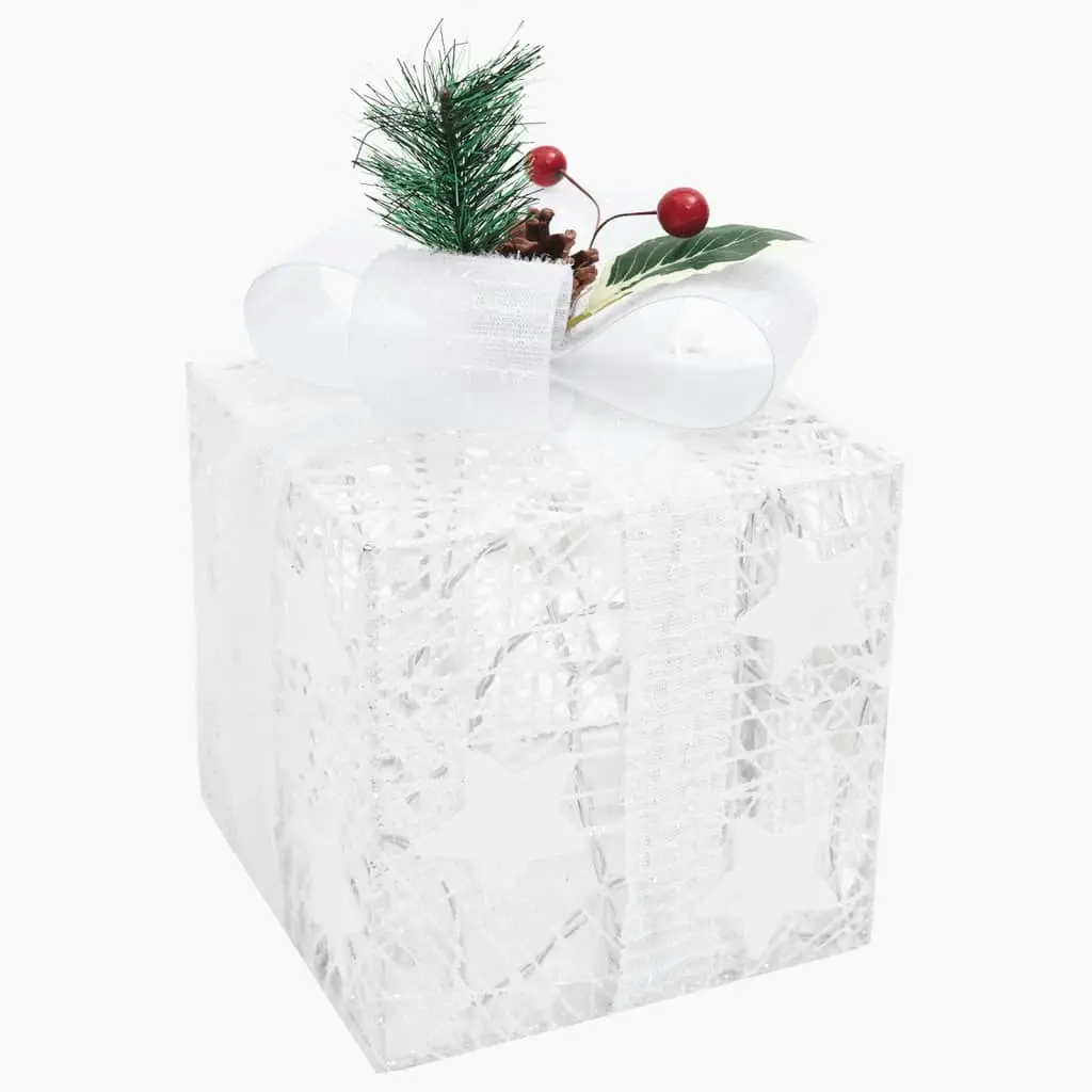 Decorative Christmas Gift Boxes 3 pcs White Outdoor Indoor 329766