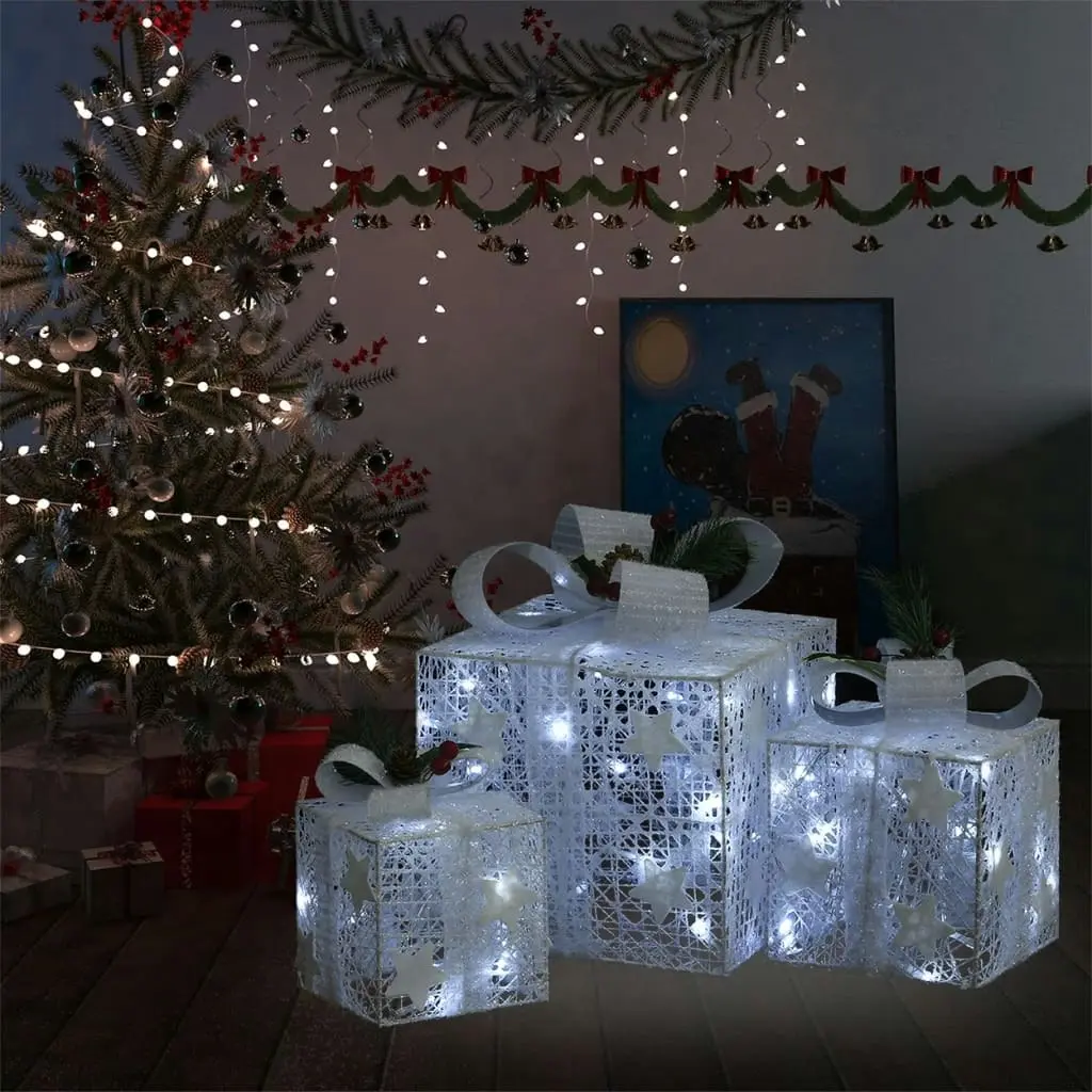 Decorative Christmas Gift Boxes 3 pcs White Outdoor Indoor 329766