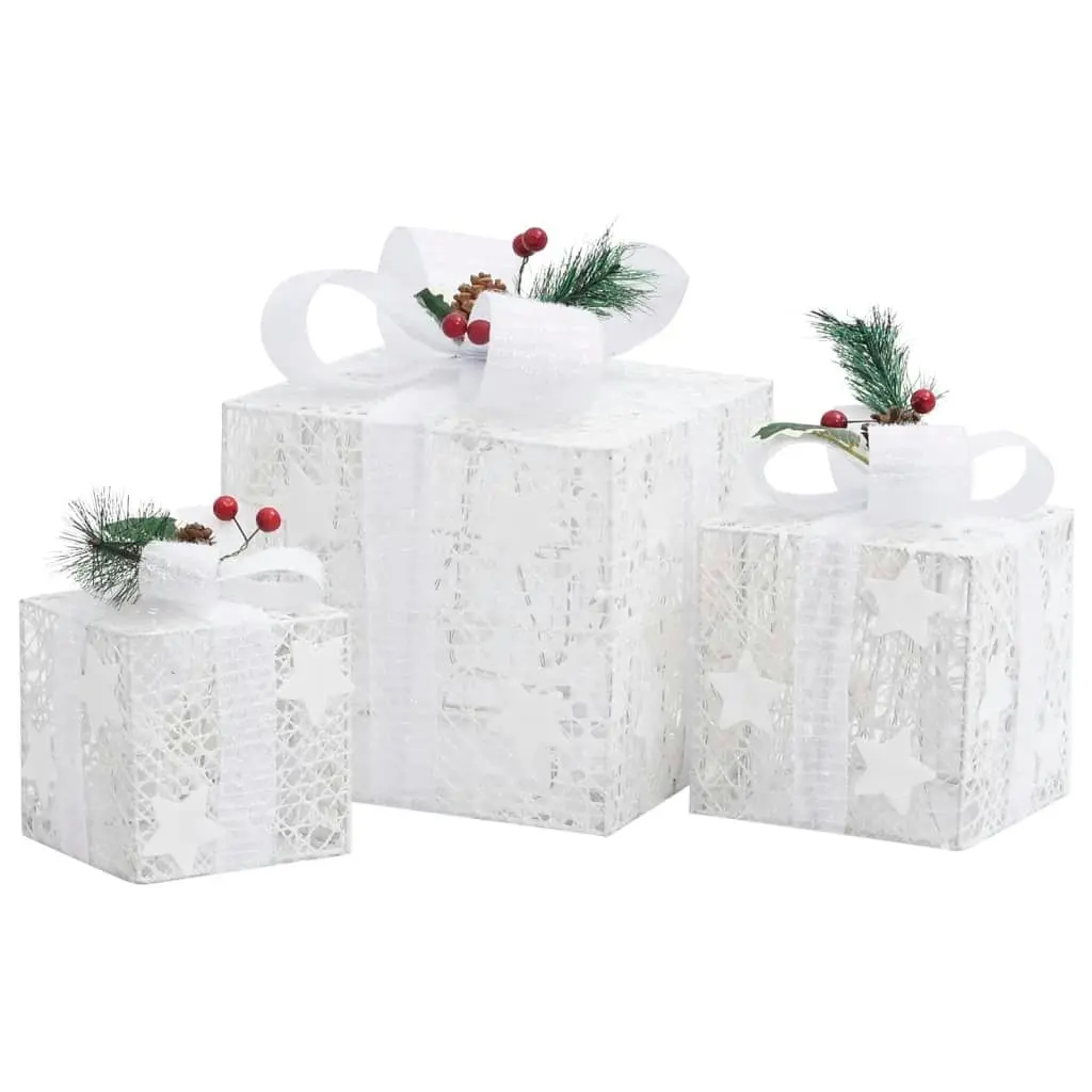 Decorative Christmas Gift Boxes 3 pcs White Outdoor Indoor 329766