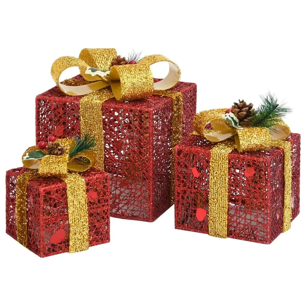 Decorative Christmas Gift Boxes 3 pcs Red Outdoor Indoor 329767