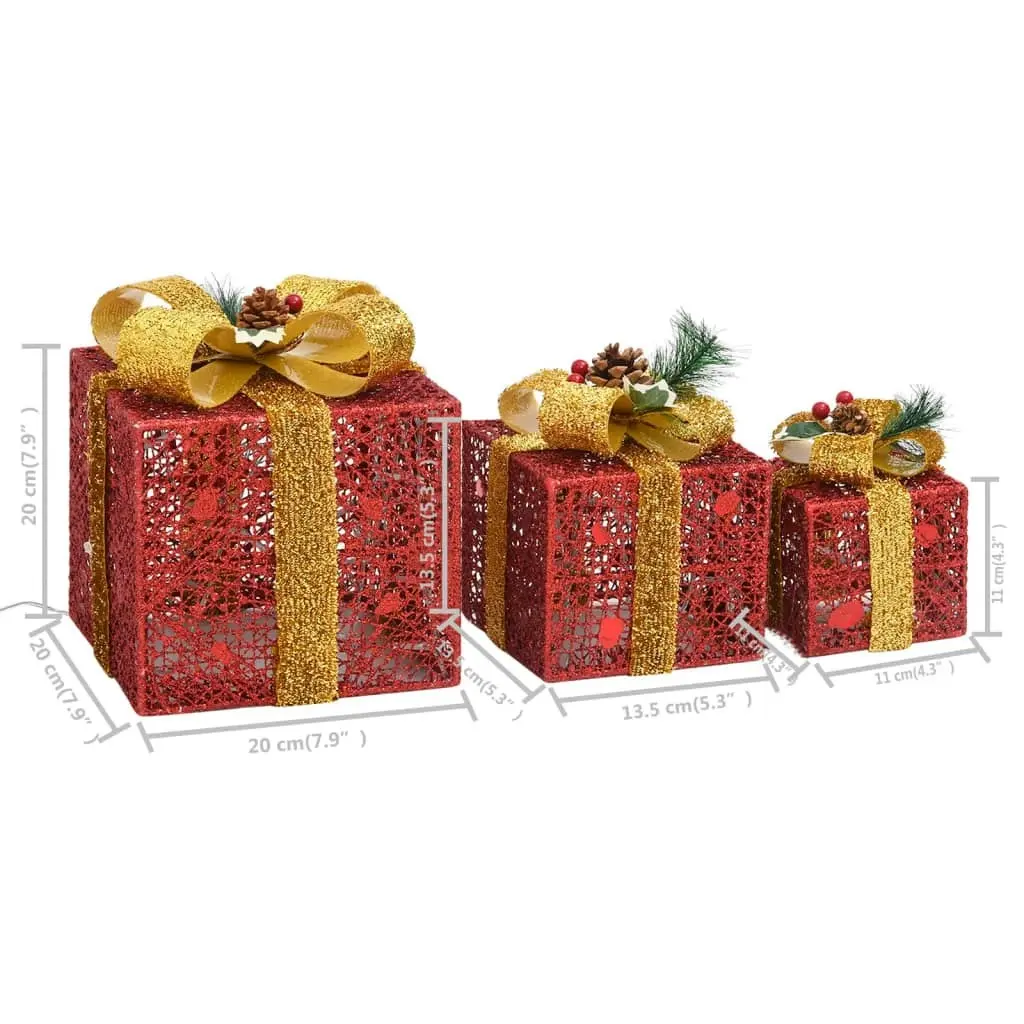 Decorative Christmas Gift Boxes 3 pcs Red Outdoor Indoor 329767