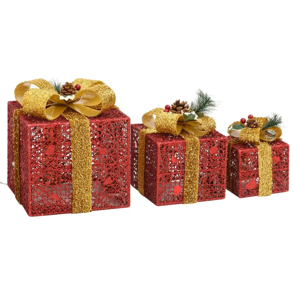 Decorative Christmas Gift Boxes 3 pcs Red Outdoor Indoor 329767