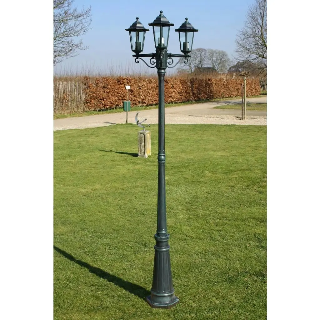 Garden Light Post 3-arms 215 cm Dark Green/Black Aluminium 40246