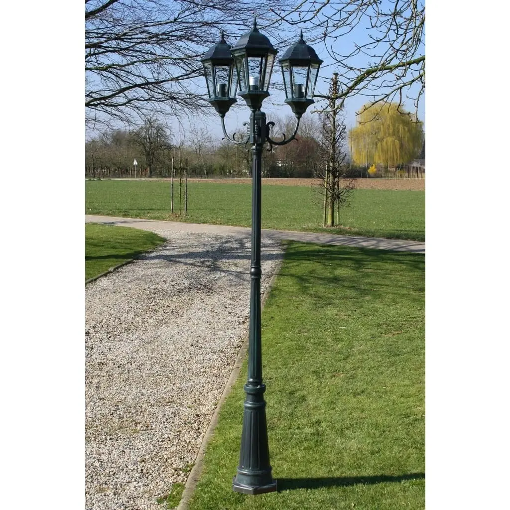 Garden Light Post 3-arms 230 cm Dark Green/Black Aluminium 40243