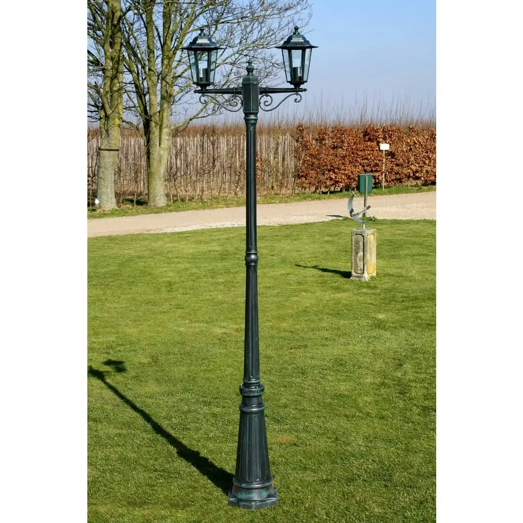 Garden Light Post 2-arms 215 cm Dark Green/Black Aluminium 40247