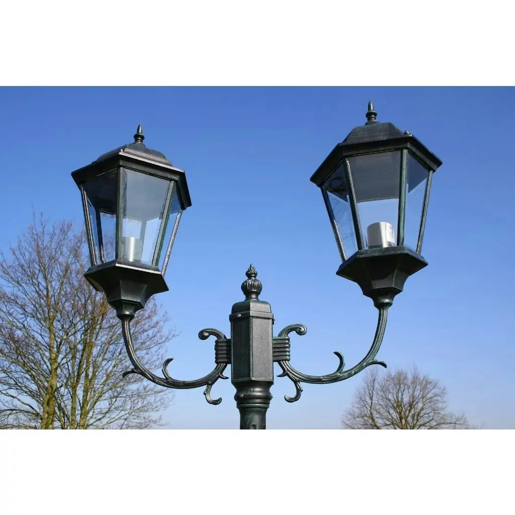 Garden Light Post 2-arms 230 cm Dark Green/Black Aluminium 40244