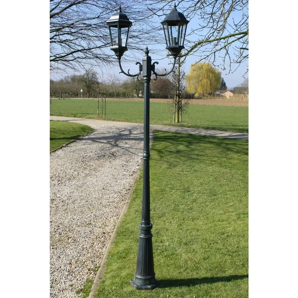 Garden Light Post 2-arms 230 cm Dark Green/Black Aluminium 40244