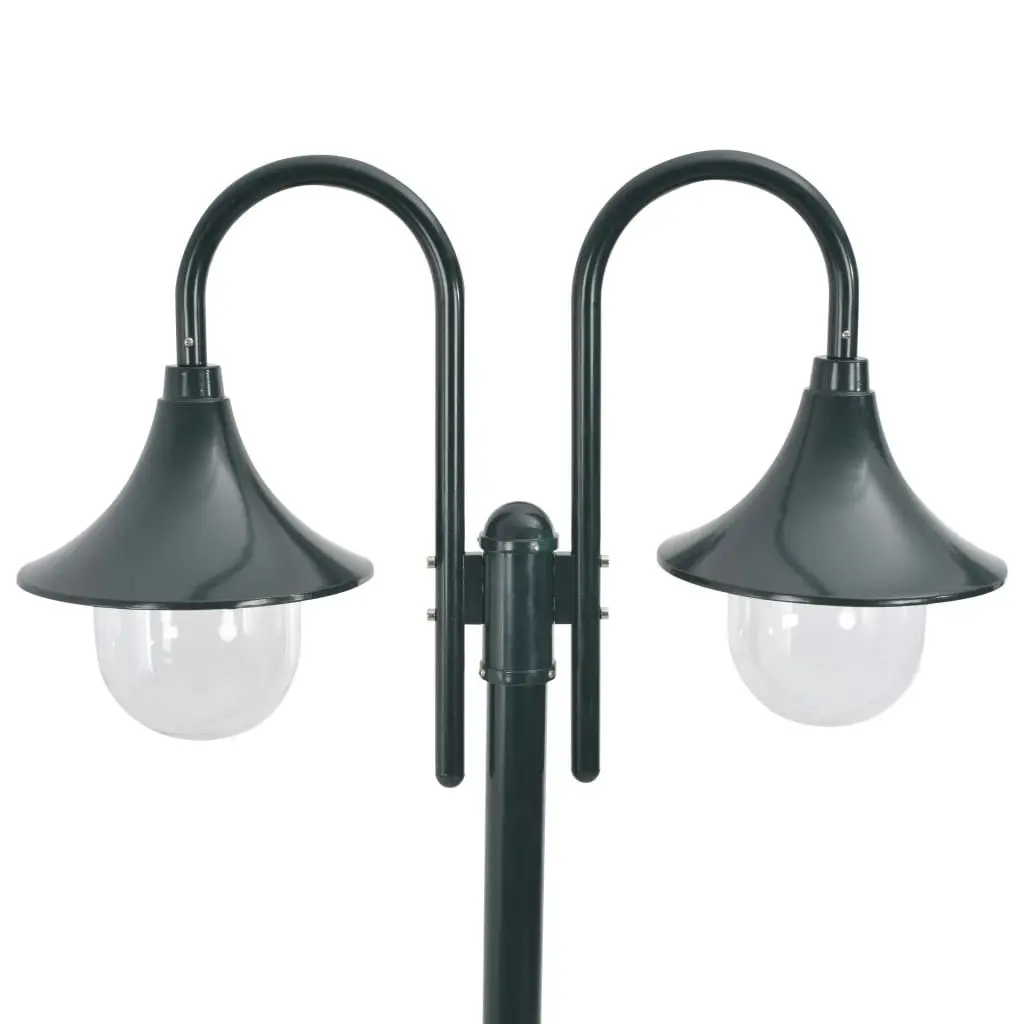 Garden Post Light E27 220 cm Aluminium 2-Lantern Dark Green 44217