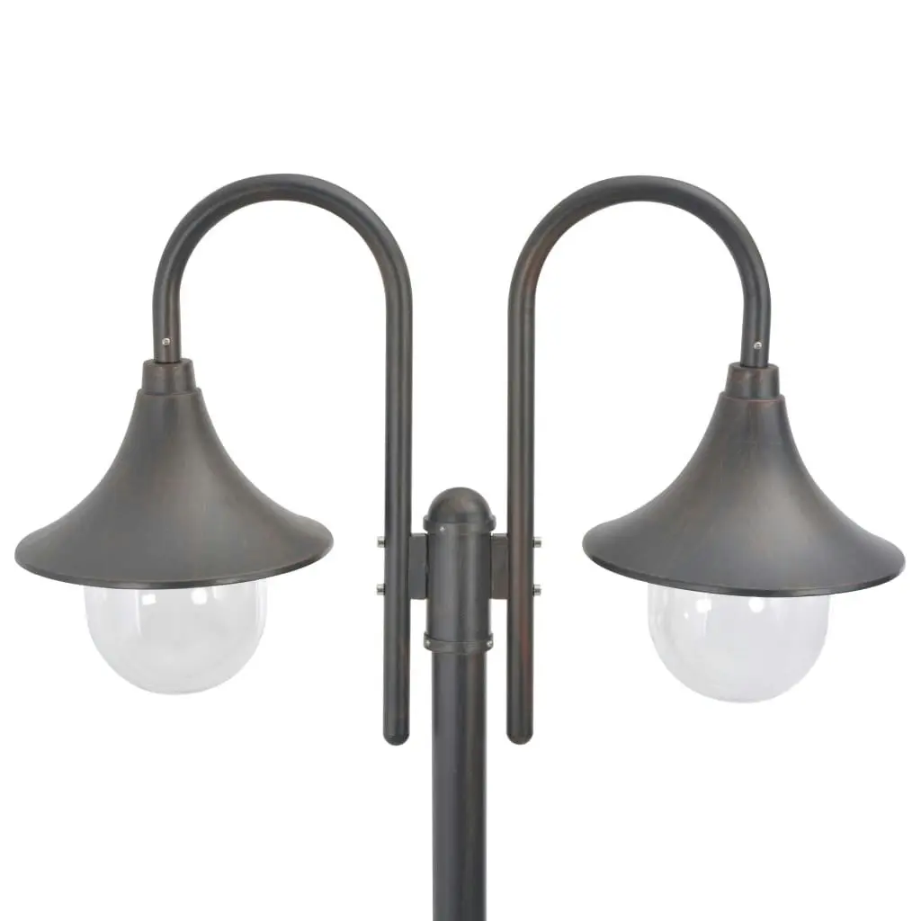 Garden Post Light E27 220 cm Aluminium 2-Lantern Bronze 44209