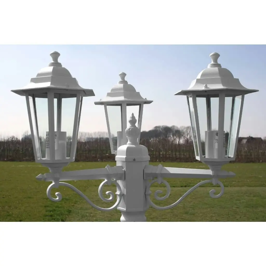 Garden Light Post 3-arms 215 cm White Aluminium 40245