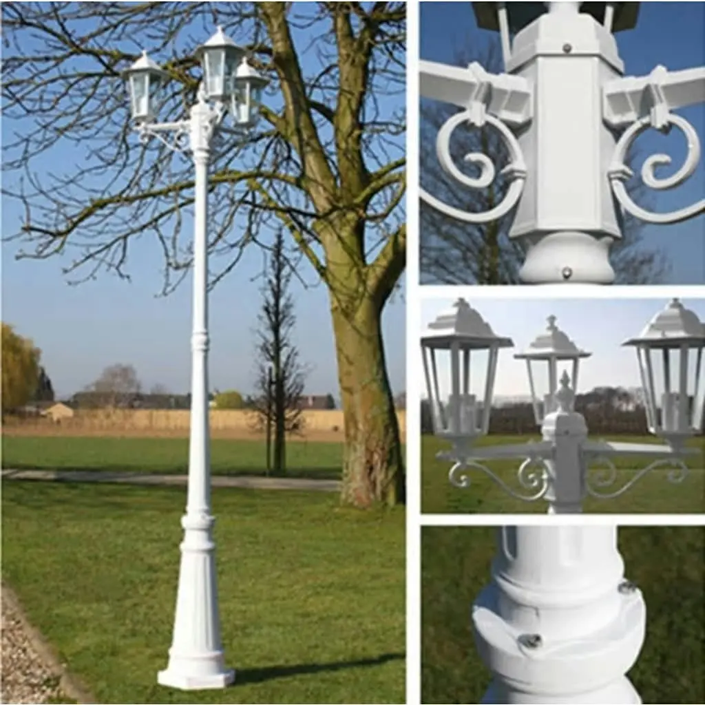 Garden Light Post 3-arms 215 cm White Aluminium 40245