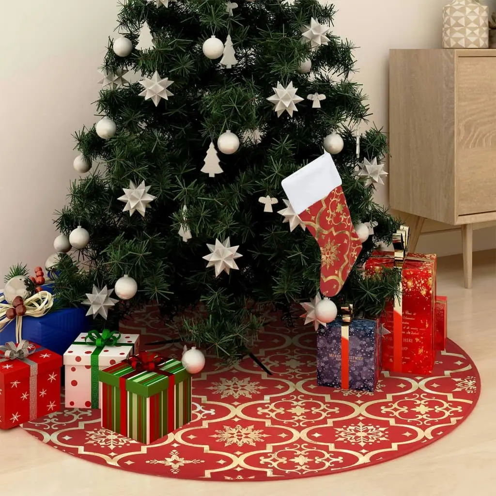 Luxury Christmas Tree Skirt with Sock Red 90 cm Fabric 330275