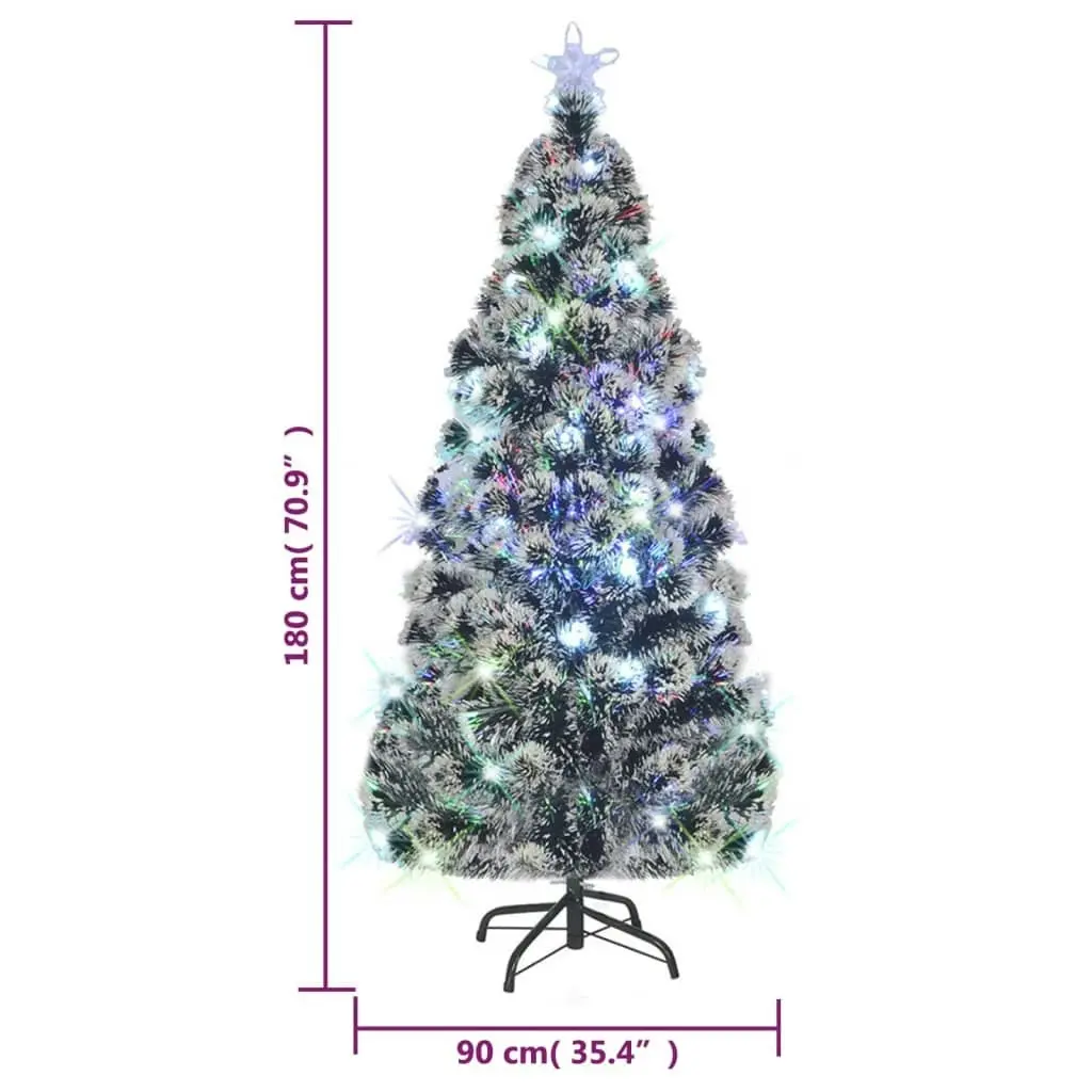 Pre-lit Christmas Tree Green and White 180 cm Fibre Optic 329068