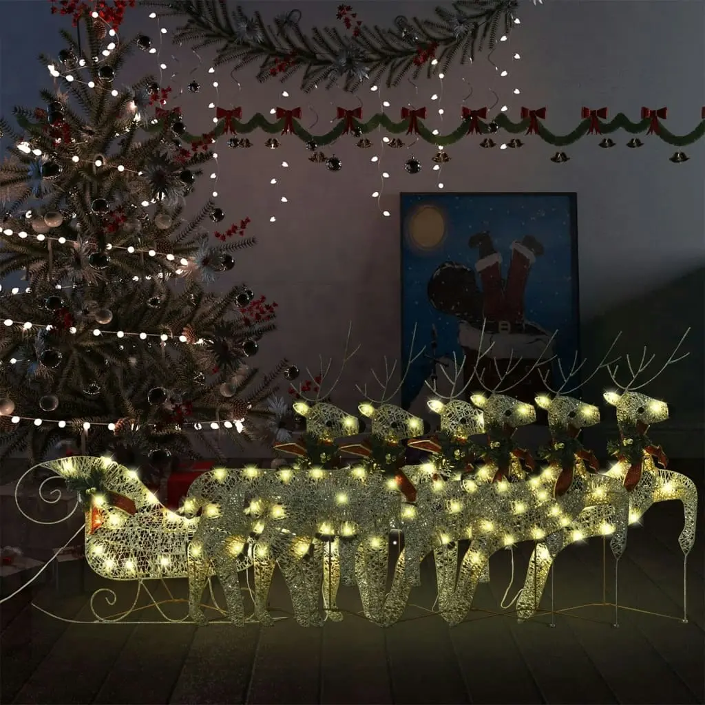 Reindeer & Sleigh Christmas Decoration 140 LEDs Outdoor Gold 3100430