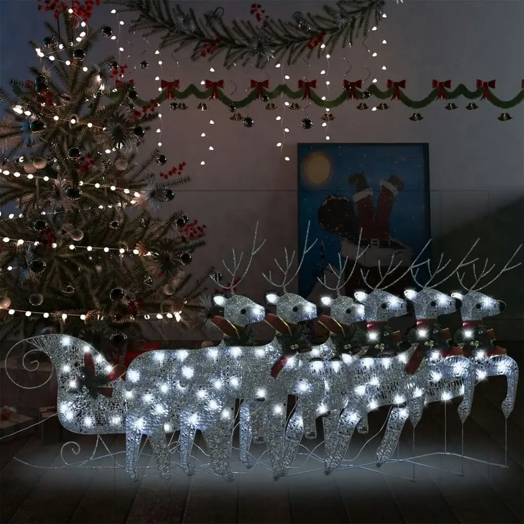 Reindeer & Sleigh Christmas Decoration 140 LEDs Outdoor Silver 3100431