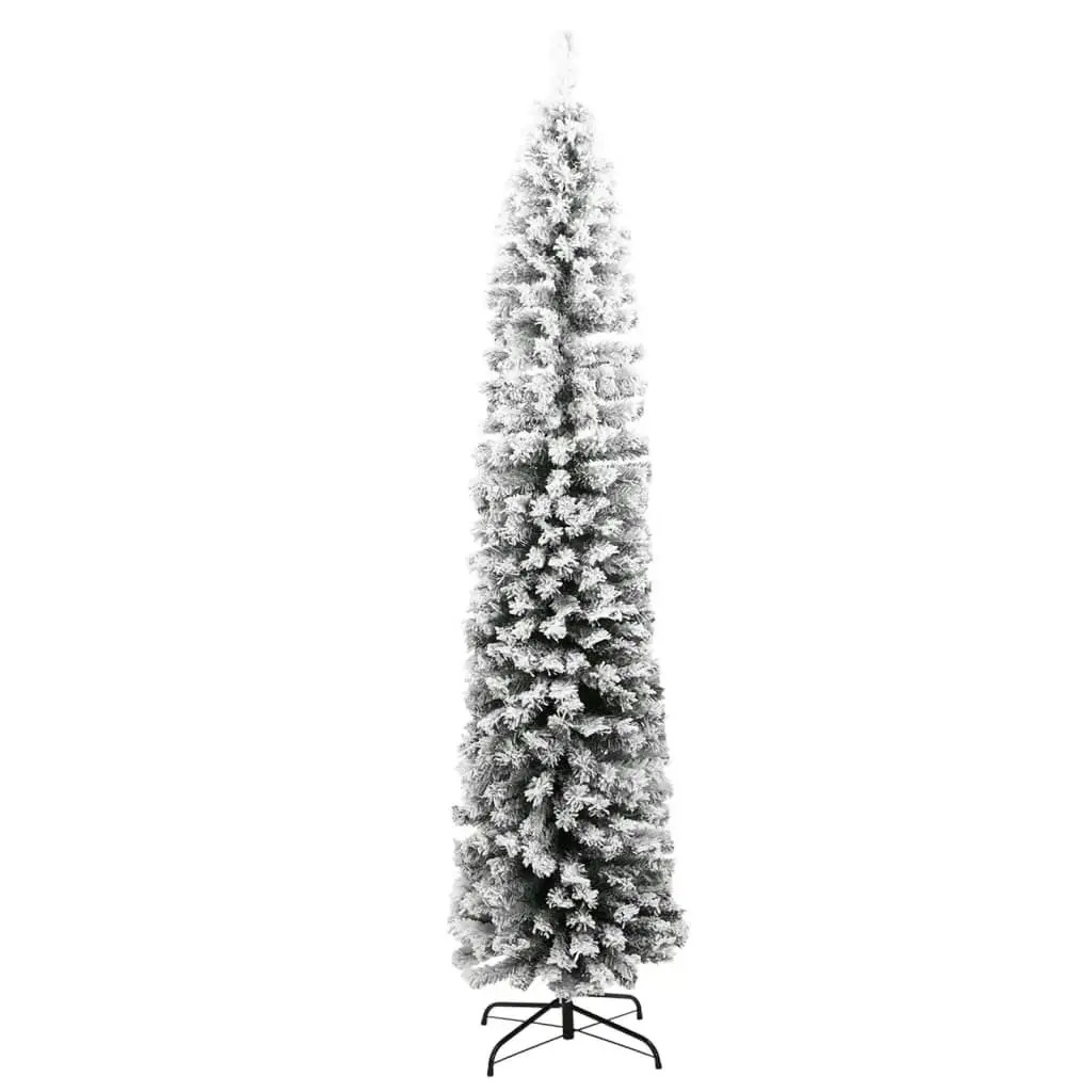 Slim Artificial Christmas Tree with Flocked Snow Green 180 cm PVC 320954