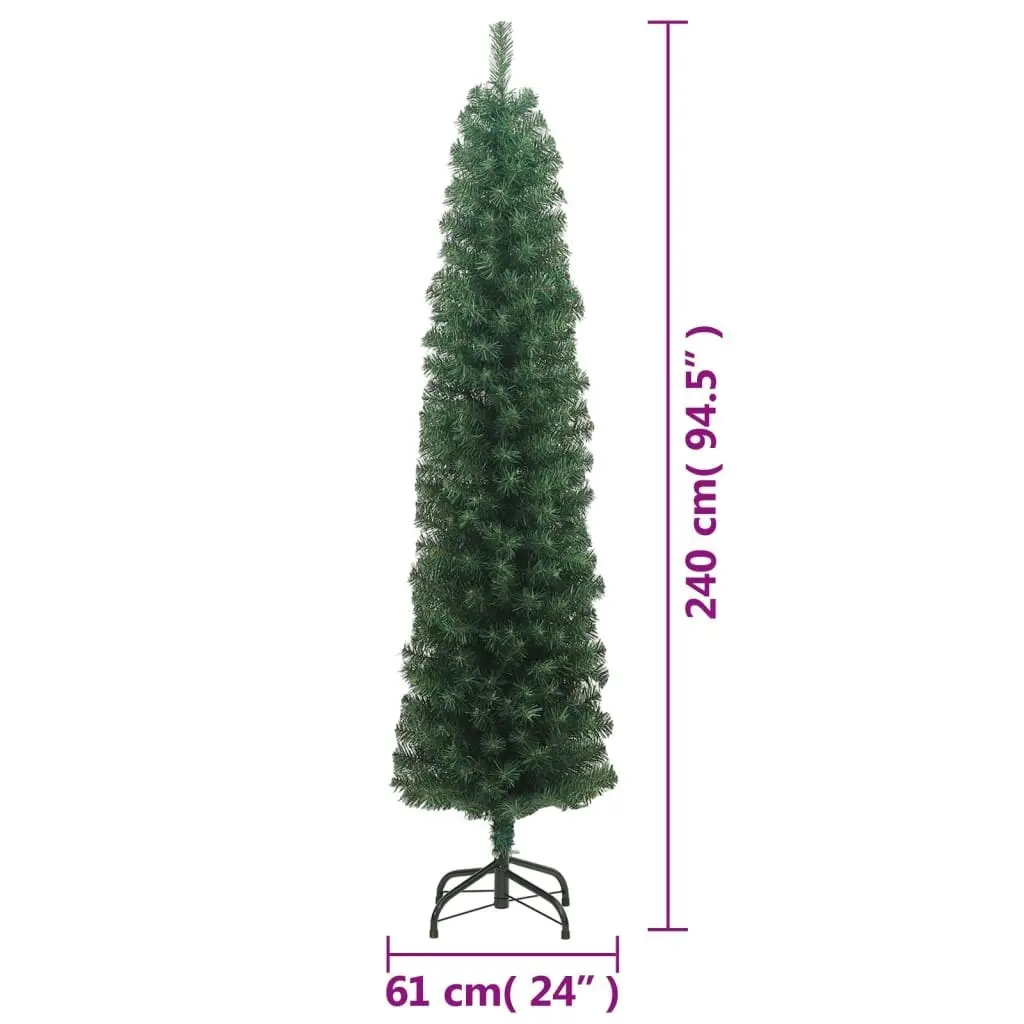 Slim Artificial Christmas Tree with Stand Green 240 cm PVC 320952