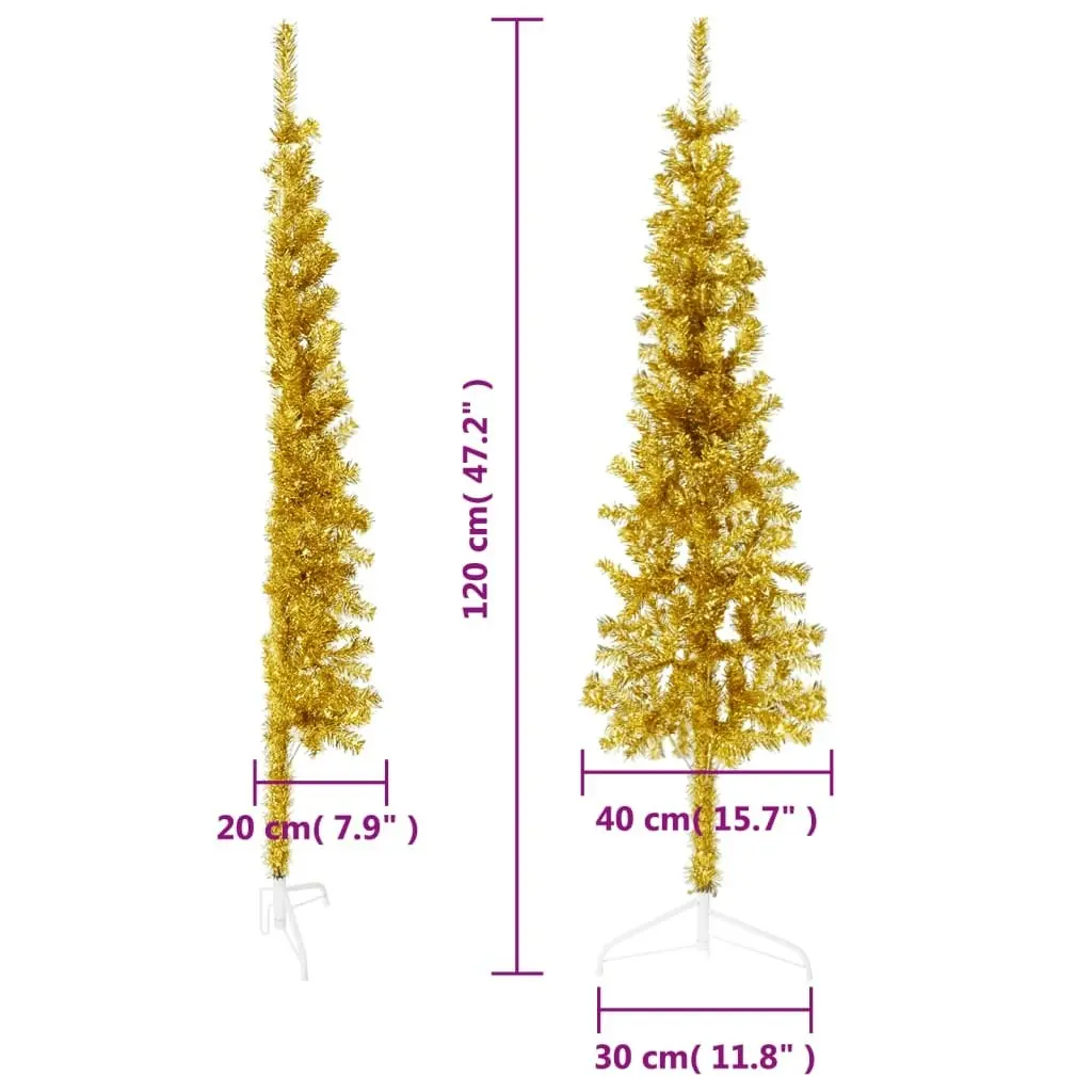 Slim Artificial Half Christmas Tree with Stand Gold 120 cm 344589