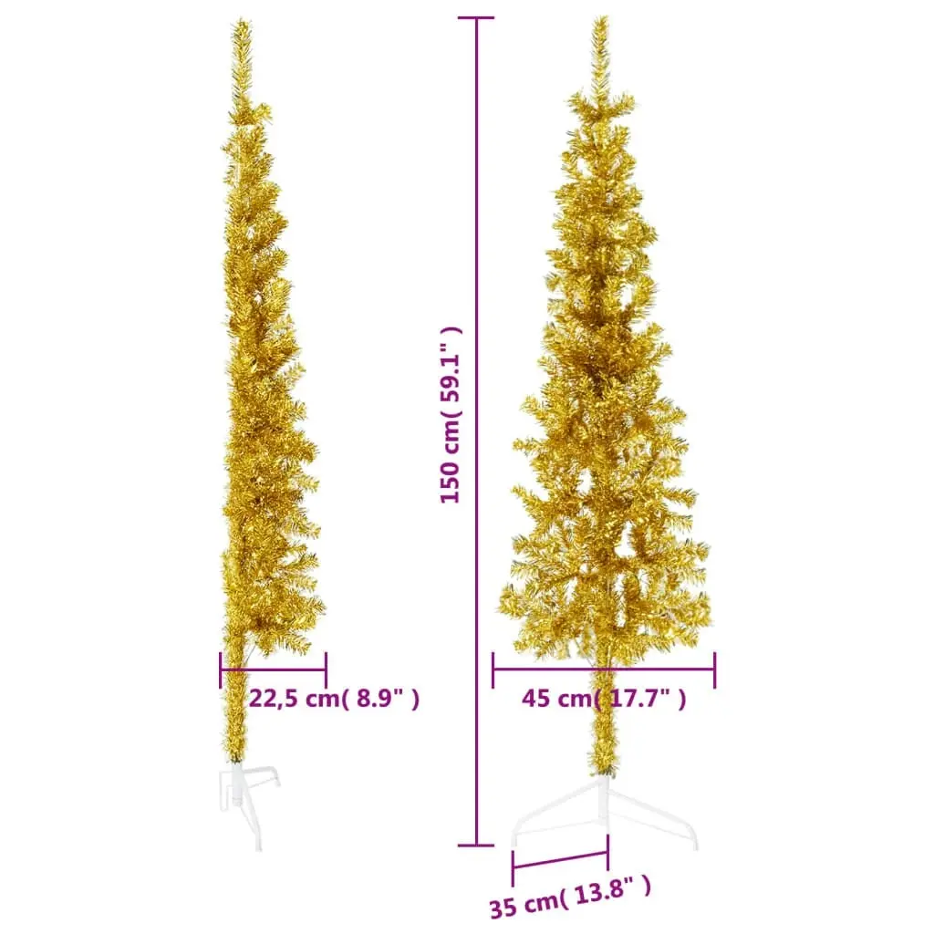 Slim Artificial Half Christmas Tree with Stand Gold 150 cm 344590