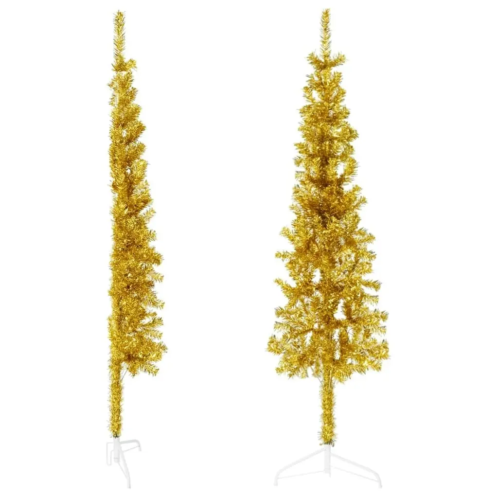 Slim Artificial Half Christmas Tree with Stand Gold 150 cm 344590