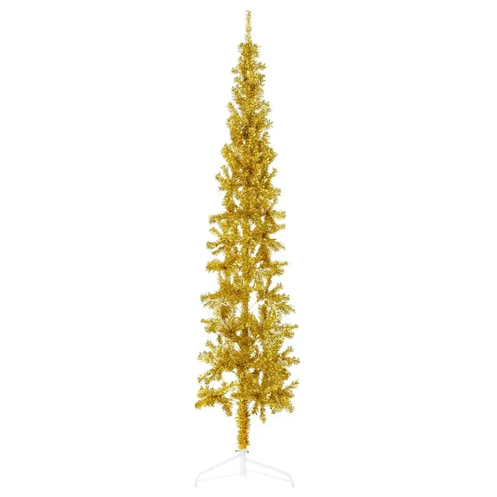 Slim Artificial Half Christmas Tree with Stand Gold 240 cm 344593