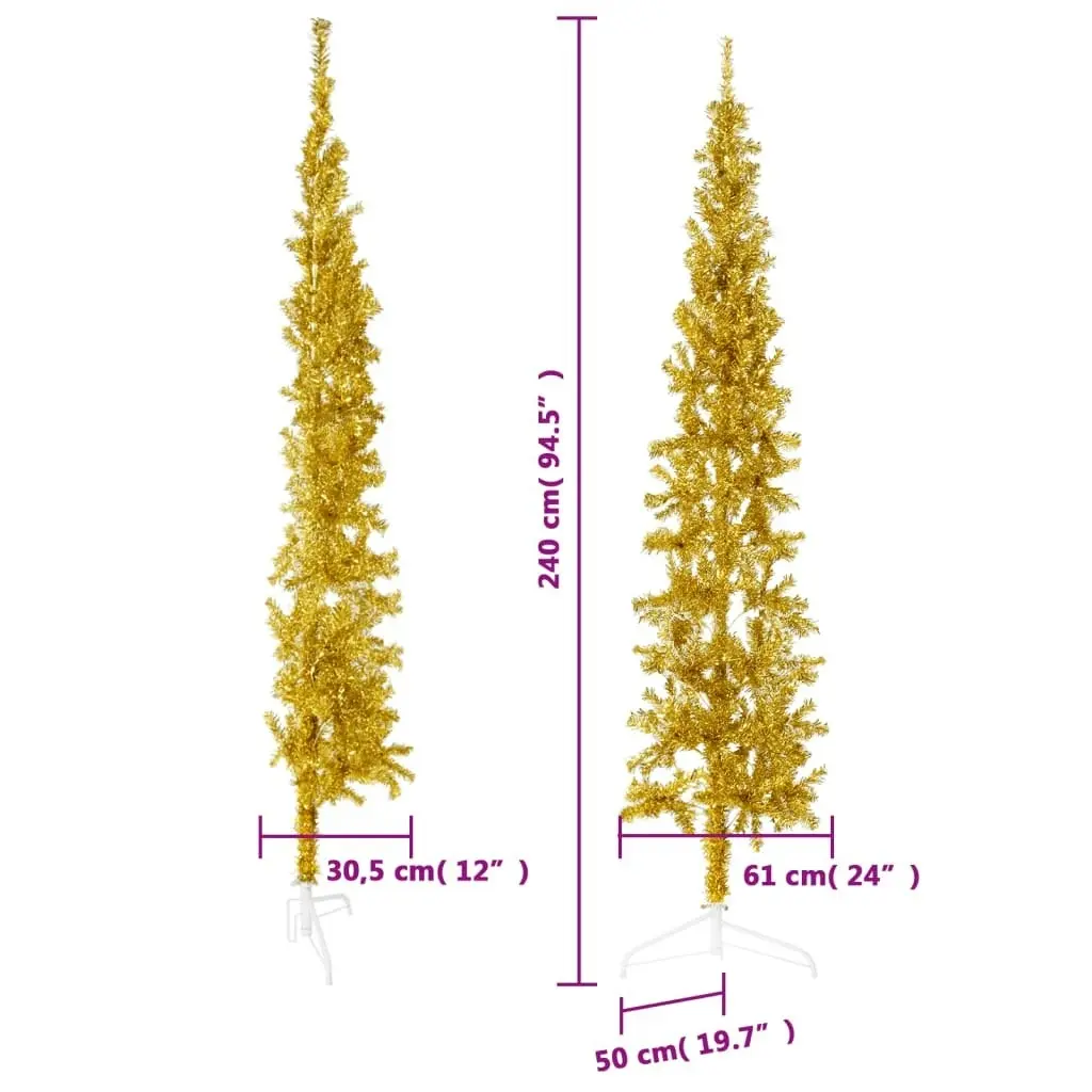 Slim Artificial Half Christmas Tree with Stand Gold 240 cm 344593