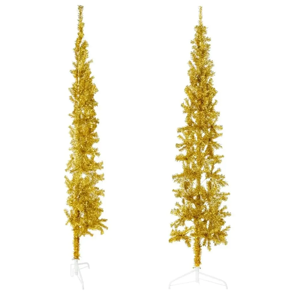 Slim Artificial Half Christmas Tree with Stand Gold 240 cm 344593