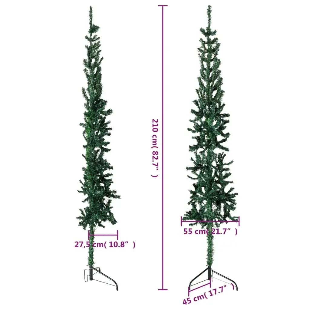 Slim Artificial Half Christmas Tree with Stand Green 210 cm 344602