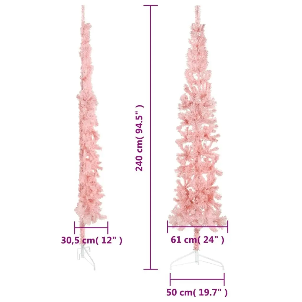 Slim Artificial Half Christmas Tree with Stand Pink 240 cm 344573