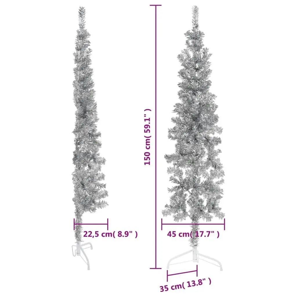 Slim Artificial Half Christmas Tree with Stand Silver 150 cm 344595