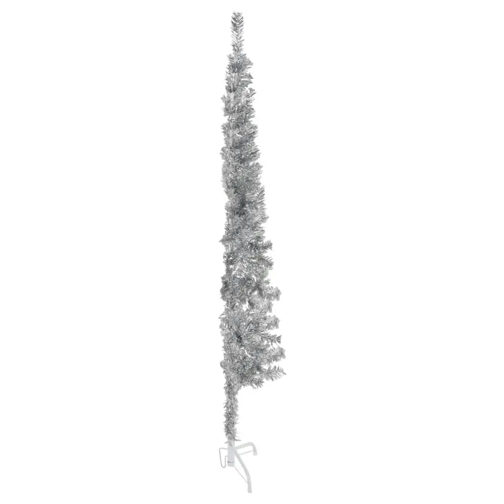 Slim Artificial Half Christmas Tree with Stand Silver 150 cm 344595