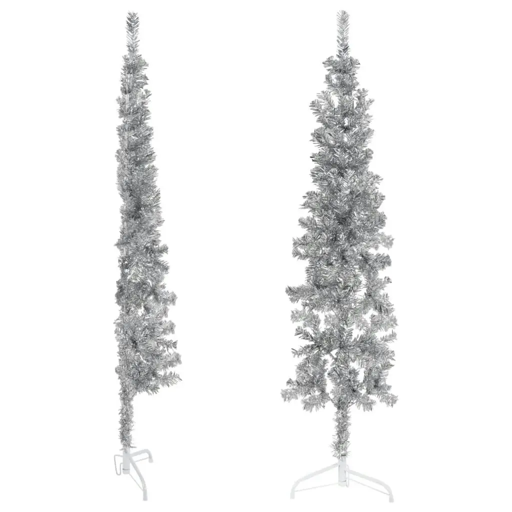 Slim Artificial Half Christmas Tree with Stand Silver 150 cm 344595