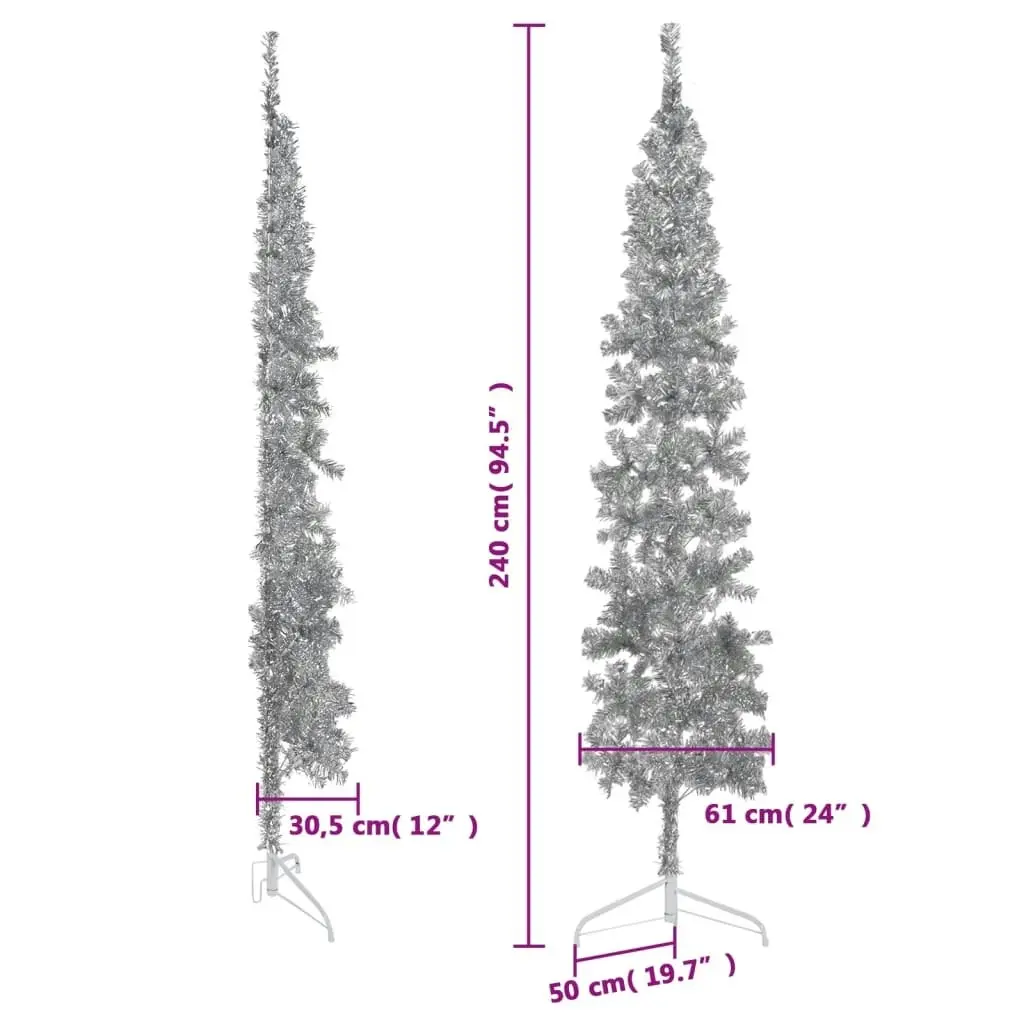 Slim Artificial Half Christmas Tree with Stand Silver 240 cm 344598