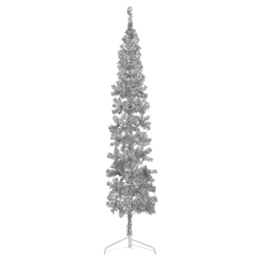 Slim Artificial Half Christmas Tree with Stand Silver 240 cm 344598