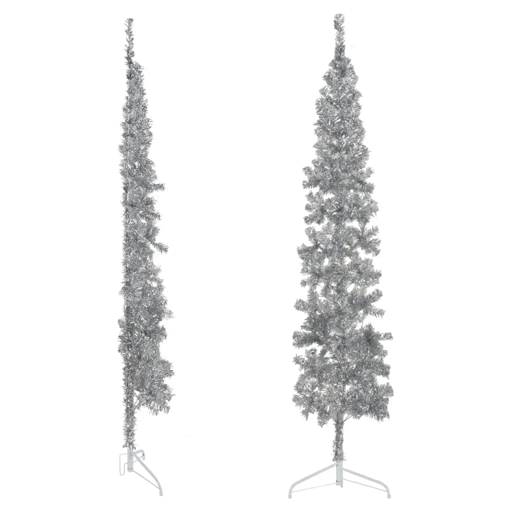 Slim Artificial Half Christmas Tree with Stand Silver 240 cm 344598